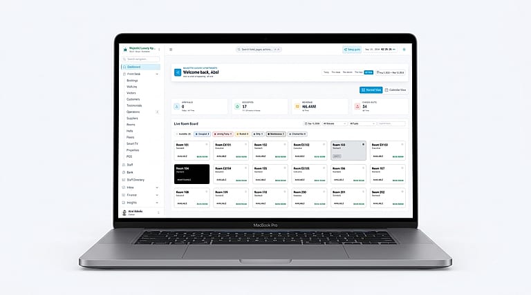 LodgeStatus dashboard — live room board, occupancy, ADR and RevPAR Lodgestatus Bonifade Technologies