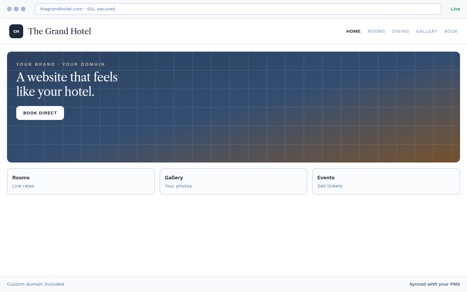 Custom hotel website on your own domain